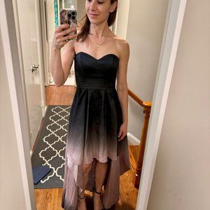 Badgley Mischka Ombre High Low Dress Size 2 Black Mauve Pink Strapless Gown